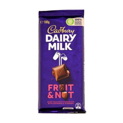 Cadbury Fruit & Nut Schokolade - Import 180 g