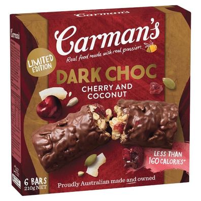 Carman's Dark Choc Cherry & Coconut Muesli Bars 210 g