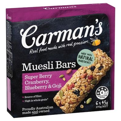 Carman's Super Berry Muesli Bars 270 g