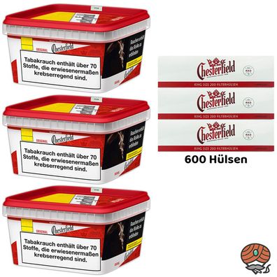 Chesterfield Red/Rot Volumentabak 3x 125g Mega BOX, 600 Hülsen
