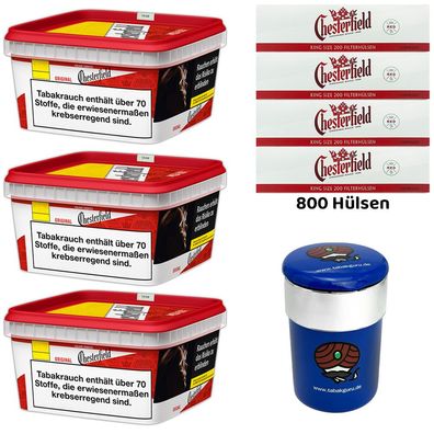 Chesterfield Red/Rot Volumentabak 3x 125g Mega BOX, 800 Hülsen, Autoascher