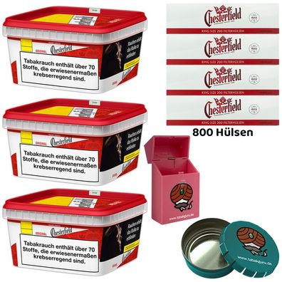 Chesterfield Red/Rot Volumentabak 3x 125g Mega BOX, 800 Hülsen, Ascher, Zubeh