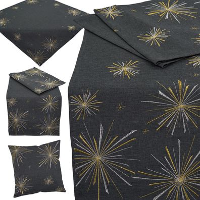 Weihnachten Tischdecke Tischläufer Kissenbezug Anthrazit Gold Silber Bestickt