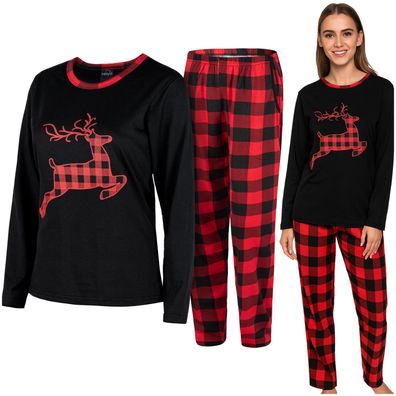 Damen Weihnachts-Pyjama HEYO Baumwolle Schlafanzug Set X-Mas Muster Sleepwear
