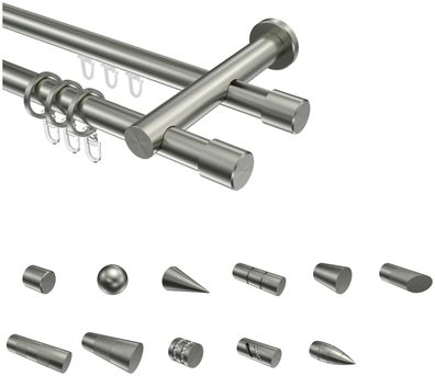Interdeco Rohr-Profil Gardinenstangen Edelstahl-Optik 20 mm Ø Platon