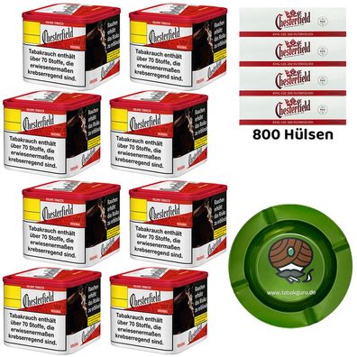 Chesterfield Red/Rot Volumentabak 8x 38g M Dose, Hülsen, Metallascher