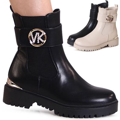 topschuhe24 3197 Damen Plateau Stiefeletten Glitzer Chelsea Boots