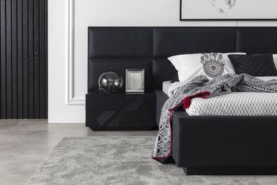 Luxus Nachttisch mit Glasfronten Schwarzer Beistelltisch Nachttische Hotel