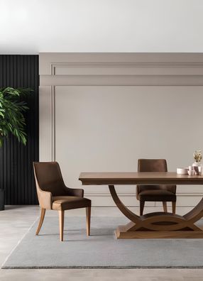 Luxus Lehnstuhl Polster Stühle Loft Designer Möbel Braun Küchen Lederstuhl