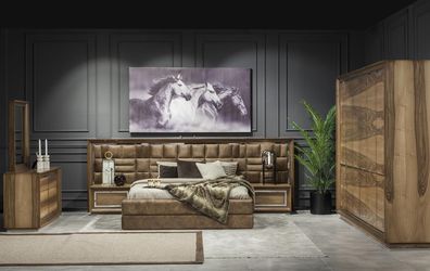 Elegantes Schlafzimmer Braun Kommode Kleiderschrank Bett Möbel 6tlg