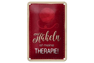 Blechschild Häkeln ist meine Therapie, 3 verschied Größen, Spruch Hobby