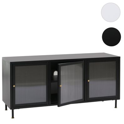 TV-Rack HWC-O87, Lowboard Türen Staufächer Industrial Metall Schilfglas 58x120x40cm