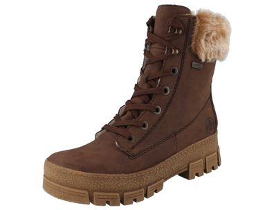RIEKER Damen Schnürstiefel braun Kunstleder