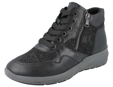 Waldläufer M-Tonia Damen Schnstiefelette schwarz Lederkombiantion Textil