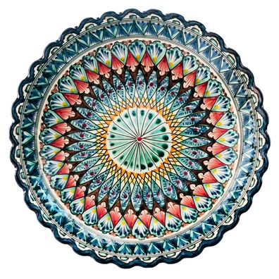 32,5 cm Oriental Ljagan Lagan Ceramics Gerillt Plate Glasur Teller Handgemalt