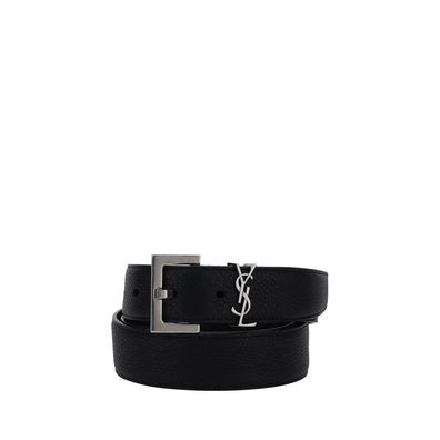 Saint Laurent Black Calf Leather Bos Taurus Regular Belt