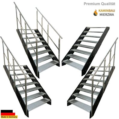 Wangentreppe W2 Geländer 8 Stu. Wangen Pulverlackiert H:152cm