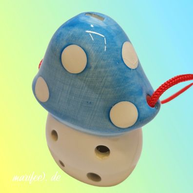 Okarina, 6-Loch-Kinderflöte aus Porzellan, Pilz, Blau-Weiss Art.-Nr. 11167
