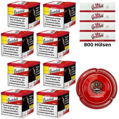 Chesterfield Red/Rot Volumentabak 8x 38g M Dose, Hülsen, Glasascher