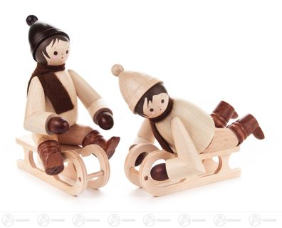 Miniatur Schlittenkinder groß natur H=ca 11 cm NEU Erzgebirge Weihnachtsfigur