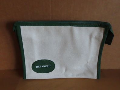 Tasche Kosmetiktasche Schminktasche beige grüner Rand Helancyl