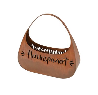 Blumentasche "Hereinspaziert" in Rost-Optik