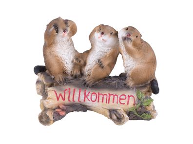 Biber auf Stamm mit Aufschrift Willkommen