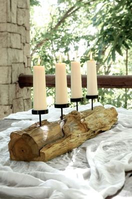 Kerzenhalter TARA, für 4 Kerzen, Teak, Metall