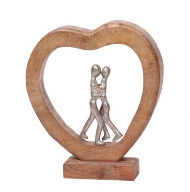 Deko-Holzherz COUPLE, Aluminium, Silber, Mango