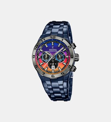 Uhr Festina Chronograph mit orange-blauem Zifferblatt