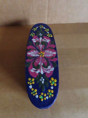 Kästchen oval Holz lila mit Blumen bemalt ca. 14x5x3cm