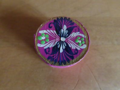 Kästchen rund Holz rosa mit Blumen bemalt ca. 4 cm Ø