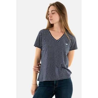 T-Shirt Superdry Studios Damen V-Ausschnitt Blau-Weiß