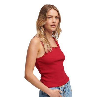 ßrmelloses T-Shirt Superdry Vintage mit Spitzenbesatz Rot