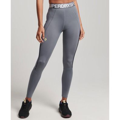 Leggings Superdry Train Branded Elastisch Grau