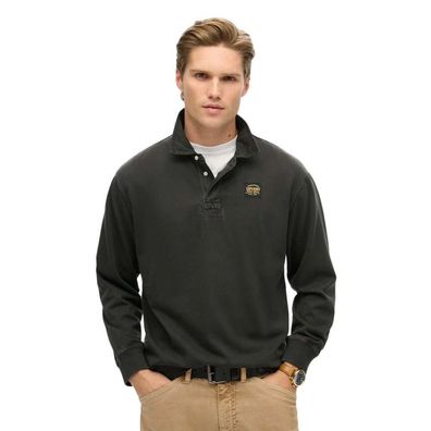 Polo Superdry mit Kontrastnähten, langärmelig, schwarz