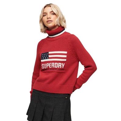 Pullover Superdry Americana Strick hoher Kragen rot
