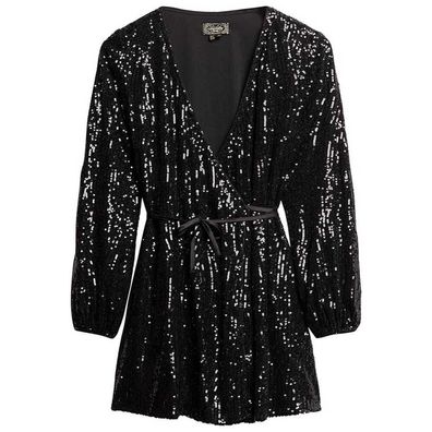 Kleid Superdry W8011702A-9LN Pailletten Wickelkleid Langarm