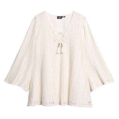 Kleid Superdry Ibiza Spitze Kurz Weißer Ton