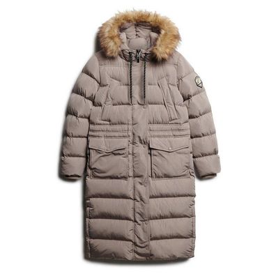 Mantel Superdry Everest Faux Fur Longline Beige Dunkel Flamm