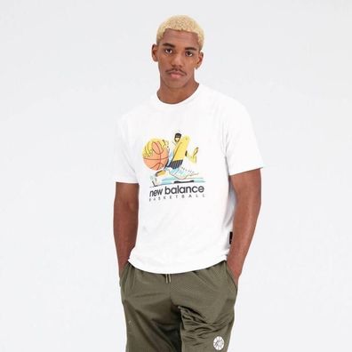 T-Shirt New Balance Hoops Cotton Jersey Kurzarm Weiß