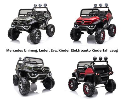 Mercedes Unimog Elektro Kinderauto 2-Sitzer - 4x12V, LED, MP3, Leder, EVA & RC