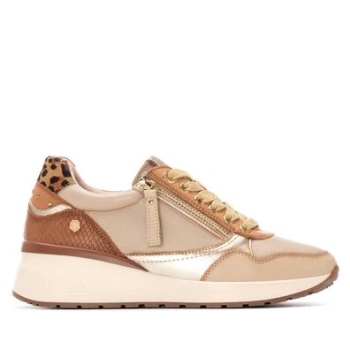 Damen Casual Schuhe Carmela Beige mit Reißverschluss und Schnérsenkel