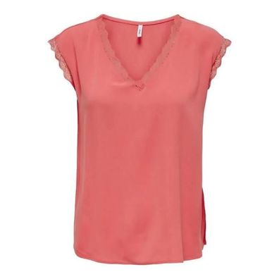 T-Shirt Only mit Spitzen-Details, klassischer Schnitt, Rose