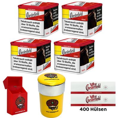 Chesterfield Red/Rot Volumentabak 4x 38g M Dose, Hülsen, Autoascher, Zubehör