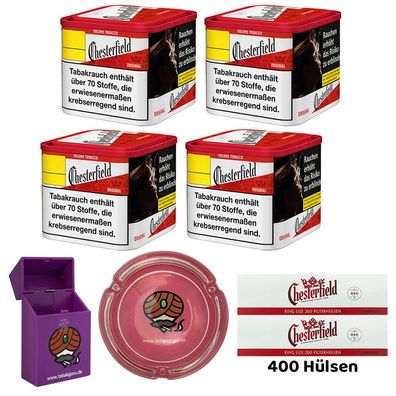 Chesterfield Red/Rot Volumentabak 4x 38g M Dose, Hülsen, Glasascher, Zubehör