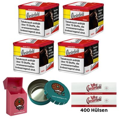 Chesterfield Red/Rot Volumentabak 4x 38g M Dose, 400 Hülsen, Ascher, Zubehör