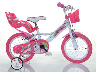 Kinderfahrrad Dino Bikes Unicorn 14 Zoll Rosa Weiß