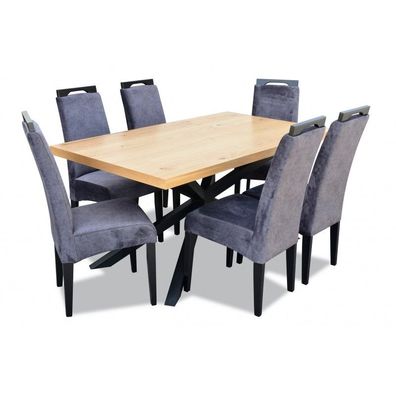 Sechs Buchenholzstühle RK-79 Klappbarer Esstisch aus Metall und Eichenfurnier