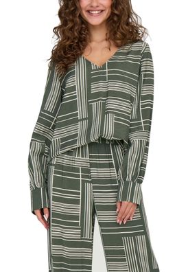 Bluse Jacqueline De Yong grénes Langarmshirt mit V-Ausschnitt